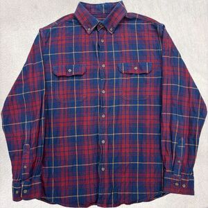 George Flannel Plaid Button-Up Shirt Mens L 42-44 Long Sleeve Red&Blue Pockets